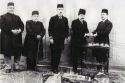 From left to right:
Mirza Mohammad Taghi Khan Moayed Ol-Molk II, Mirza Abol Ghasem Khan Nassir Ol-Molk II, Dr. Mohammad Mosaddegh, Arfa Doleh and Ebrahim Khan Ghavam Ol Molk V